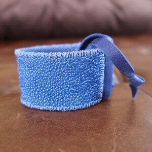 Heather Hawkins blue stingray/shagreen and leather 1.5" cuff bracelet adjustable